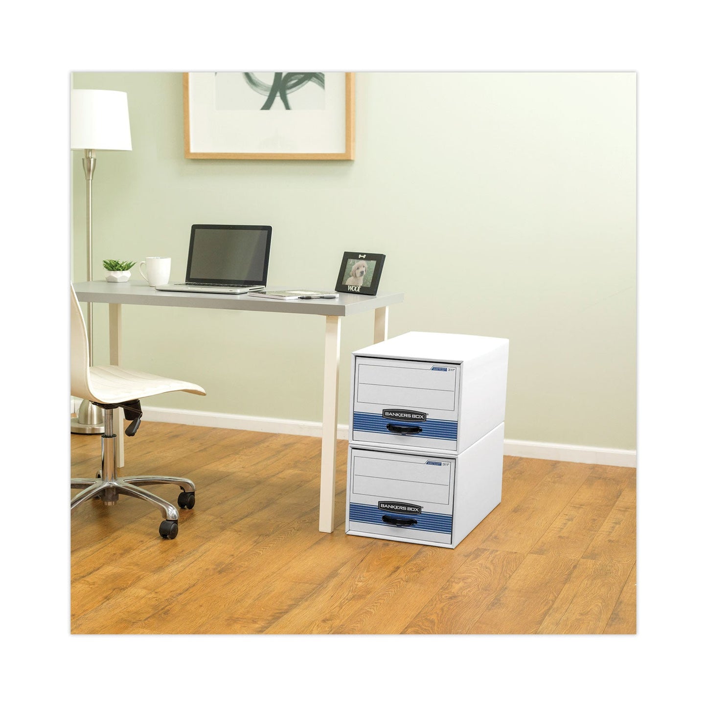 Bankers Box STOR/DRAWER Basic Space-Savings Storage Drawers, Letter Files, 14" x 25.5" x 11.5", White/Blue, 6/Carton