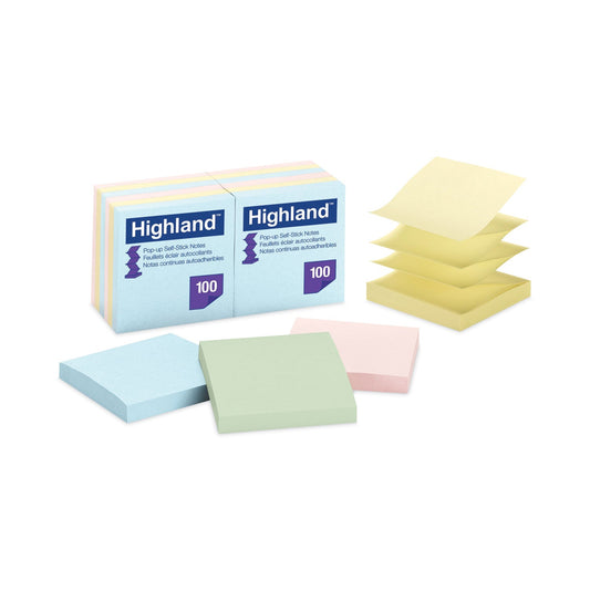 Highland Self-Stick Accordion-Style Notes, 3" x 3", Assorted Pastel Colors, 100 Sheets/Pad, 12 Pads/Pack