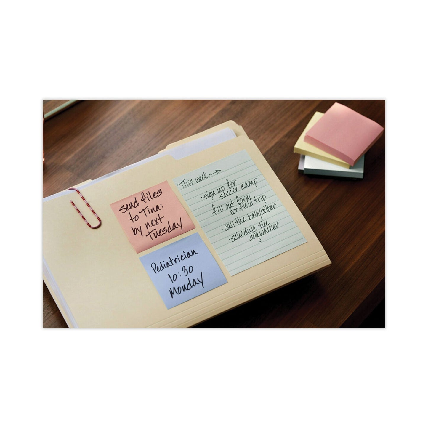Post-it Original Pads in Beachside Cafe Collection Colors, Note Ruled, 4" x 6", 100 Sheets/Pad, 5 Pads/Pack