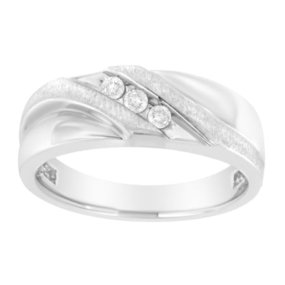 10K White Gold 1/10 Cttw Diamond Men's Three Stone Channel Set Diamond Wedding Ring (I-J Color, I1-I2 Clarity) - Size 10