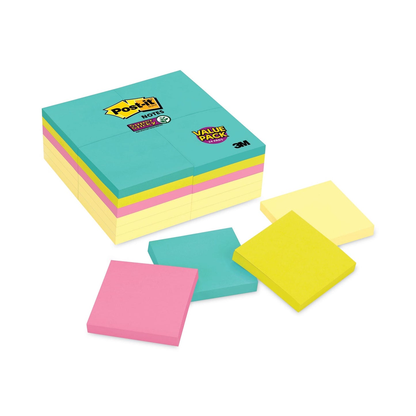 Post-it Self-Stick Notes Office Pack, 3" x 3", Supernova Neons Collection Colors, 90 Sheets/Pad, 24 Pads/Pack