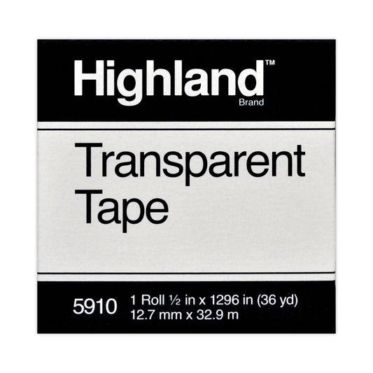 Highland Transparent Tape, 1" Core, 0.5" x 36 yds, Clear