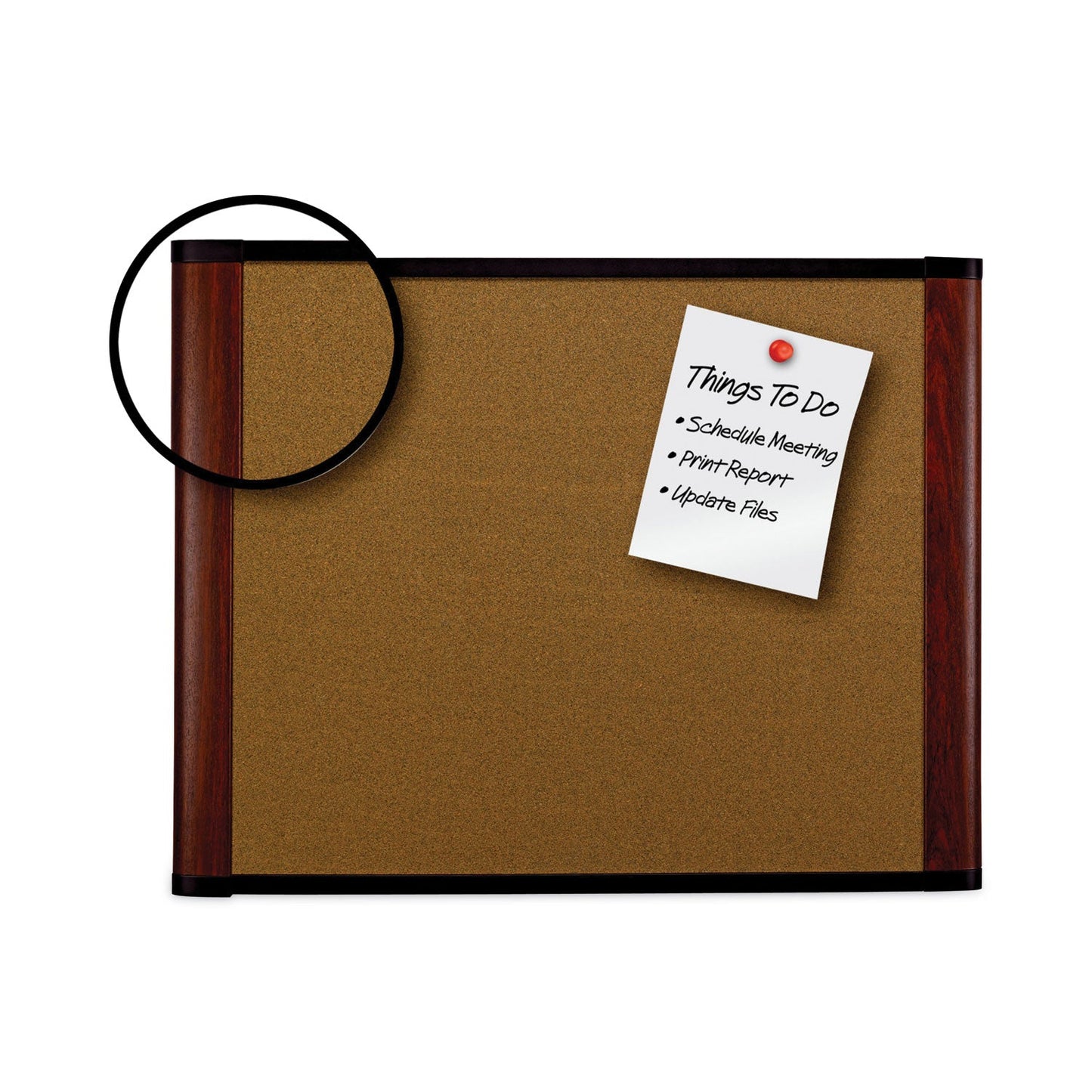 3M Cork Bulletin Board, 48 x 36, Aluminum Frame w/Mahogany Wood Grained Finish