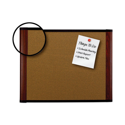 3M Cork Bulletin Board, 48 x 36, Aluminum Frame w/Mahogany Wood Grained Finish
