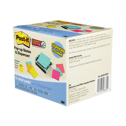 Post-it Pop-up Dispenser Value Pack, For 3 x 3 Pads, Black/Clear, Includes (12) Marrakesh Rio de Janeiro Super Sticky Pop-up Pad