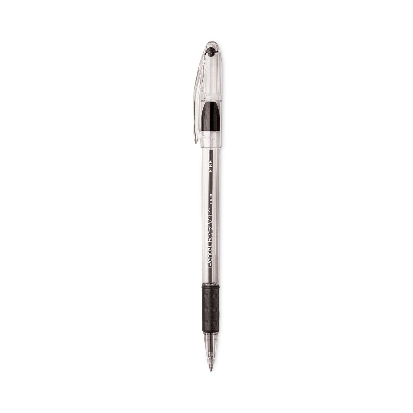 Pentel R.S.V.P. Ballpoint Pen Value Pack, Stick, Fine 0.7 mm, Black Ink, Clear/Black Barrel, 24/Pack