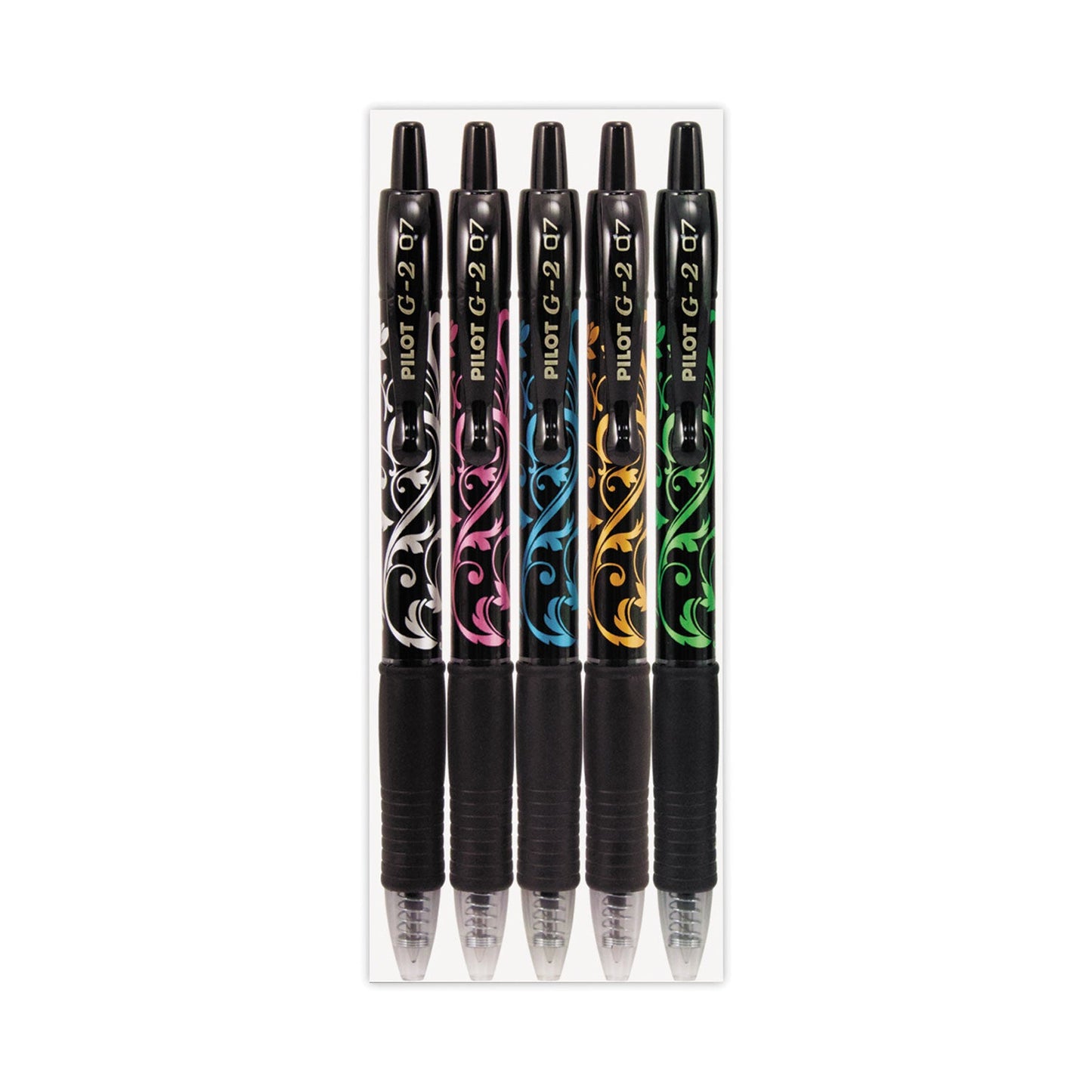 Pilot G2 Fashion Premium Gel Pen, Retractable, Fine 0.7 mm, Black Ink, Assorted Barrel Colors, 5/Pack