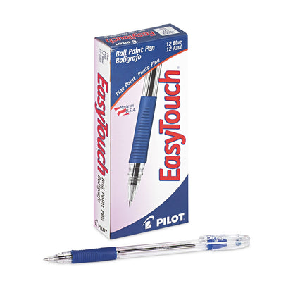 Pilot EasyTouch Ballpoint Pen, Stick, Fine 0.7 mm, Blue Ink, Clear Barrel, Dozen