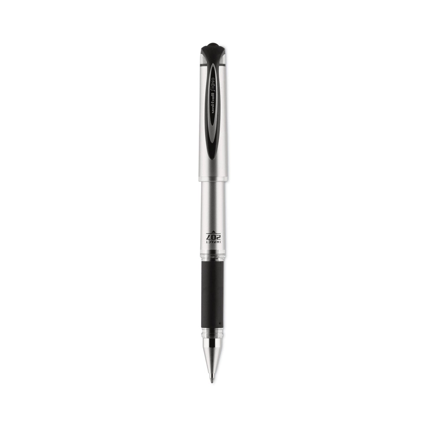 uniball 207 Impact Gel Pen, Stick, Bold 1 mm, Black Ink, Silver/Black Barrel