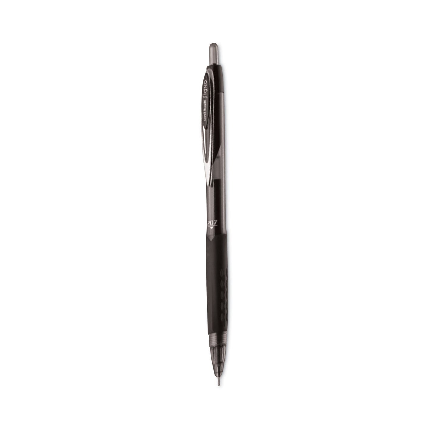 uniball Signo 207 Needle Point Gel Pen, Retractable, Medium 0.7 mm, Black Ink, Black Barrel, Dozen