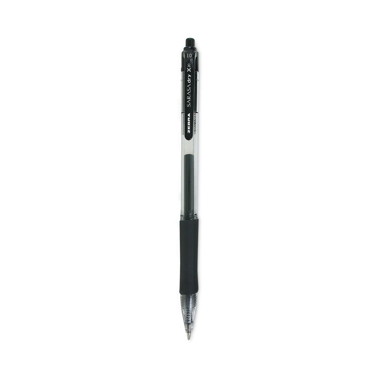 Zebra Sarasa Dry Gel X20 Gel Pen, Retractable, Bold 1 mm, Black Ink, Smoke Barrel, 12/Pack