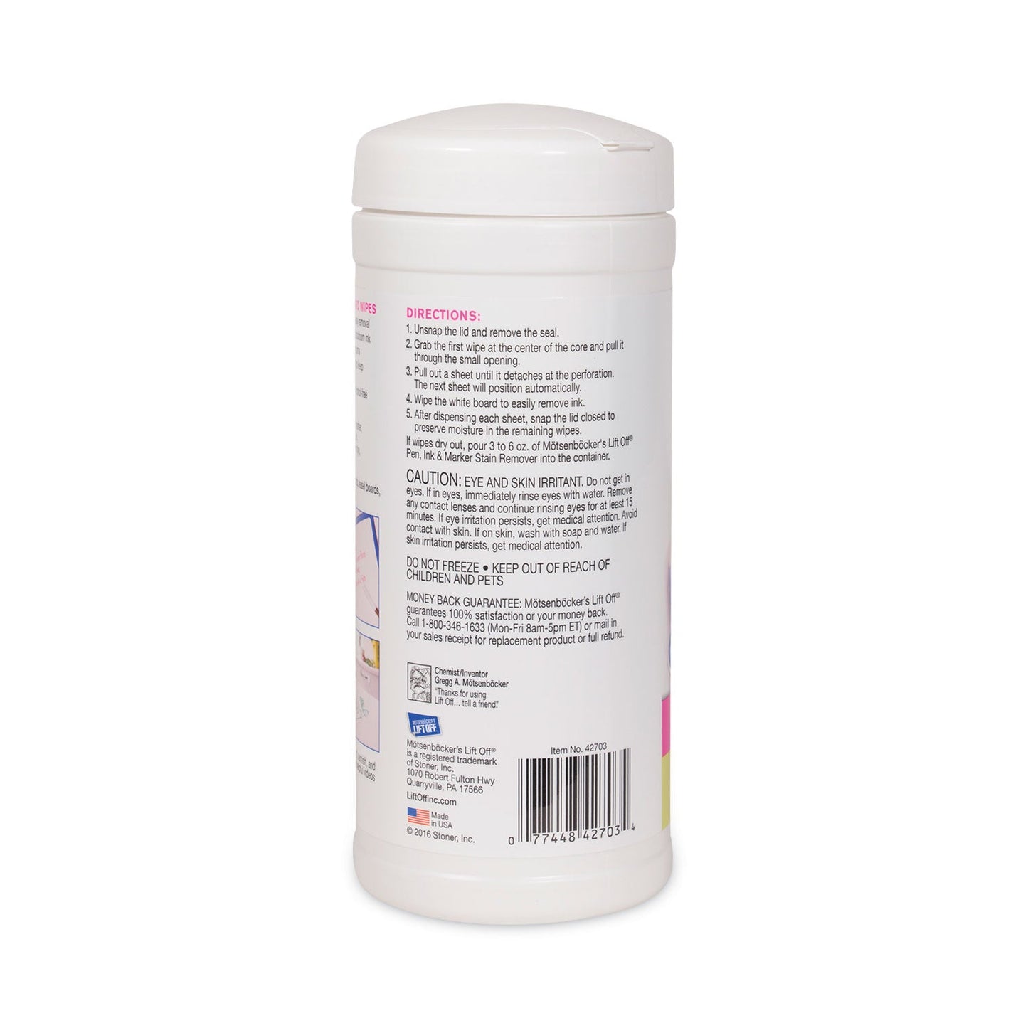 Motsenbocker's Lift-Off Dry Erase Cleaner Wipes, Cloth, 7 x 12, 40/Canister, 6 Canisters/Carton