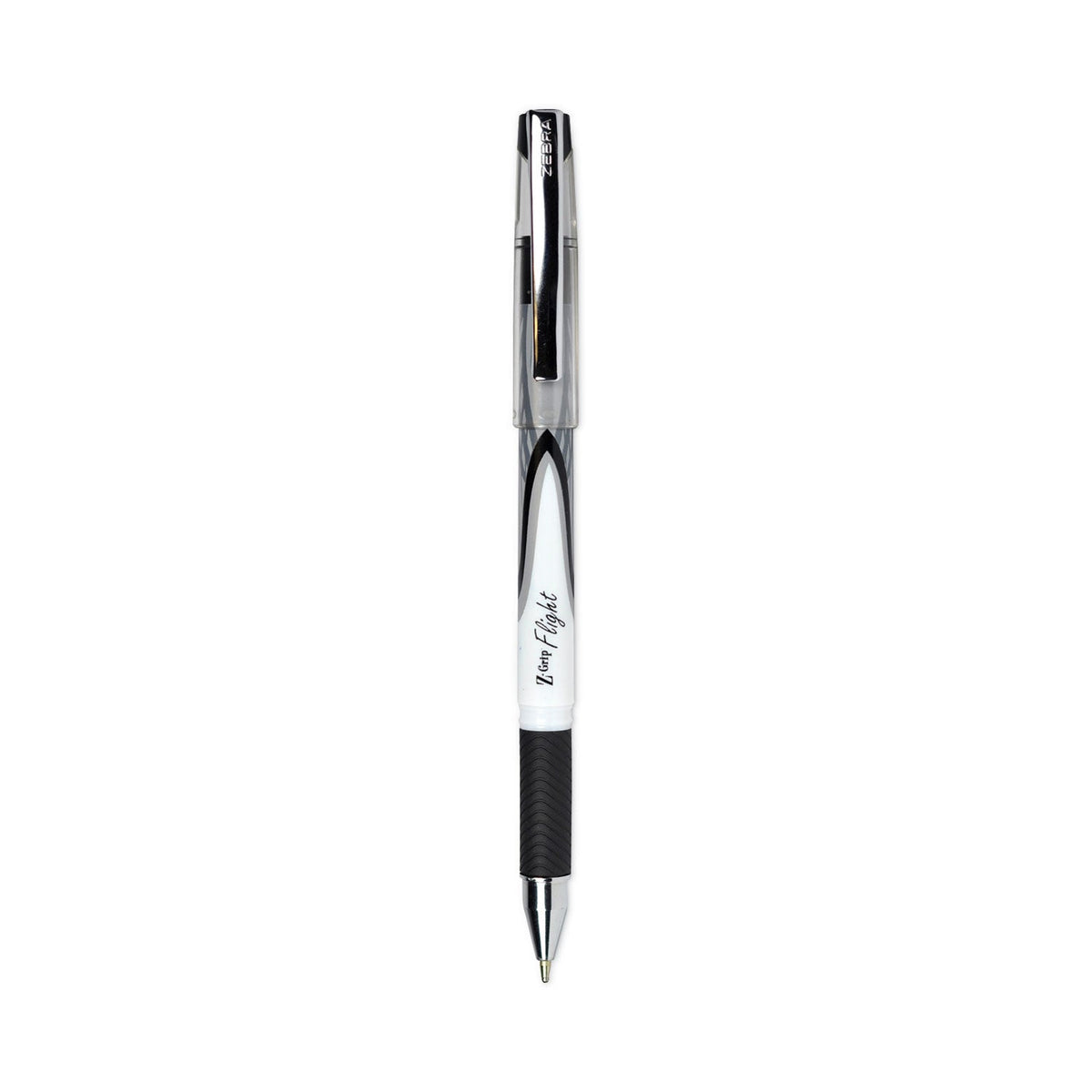 Zebra Z-Grip Flight Ballpoint Pen, Stick, Bold 1.2 mm, Black Ink, White/Black Fashion Accents Barrel, 12/Pack