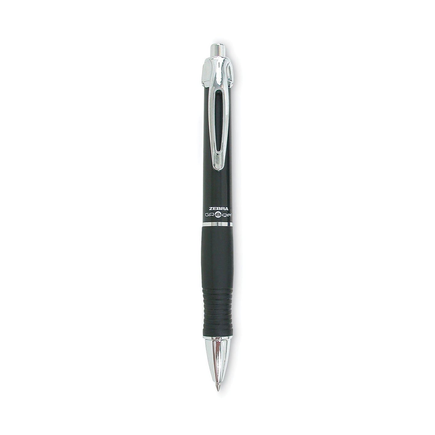 Zebra GR8 Gel Pen, Retractable, Medium 0.7 mm, Black Ink, Black/Silver Barrel, 12/Pack