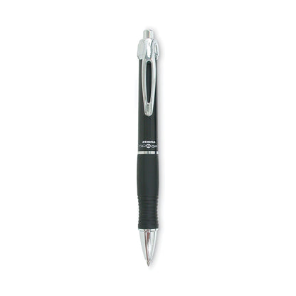 Zebra GR8 Gel Pen, Retractable, Medium 0.7 mm, Black Ink, Black/Silver Barrel, 12/Pack