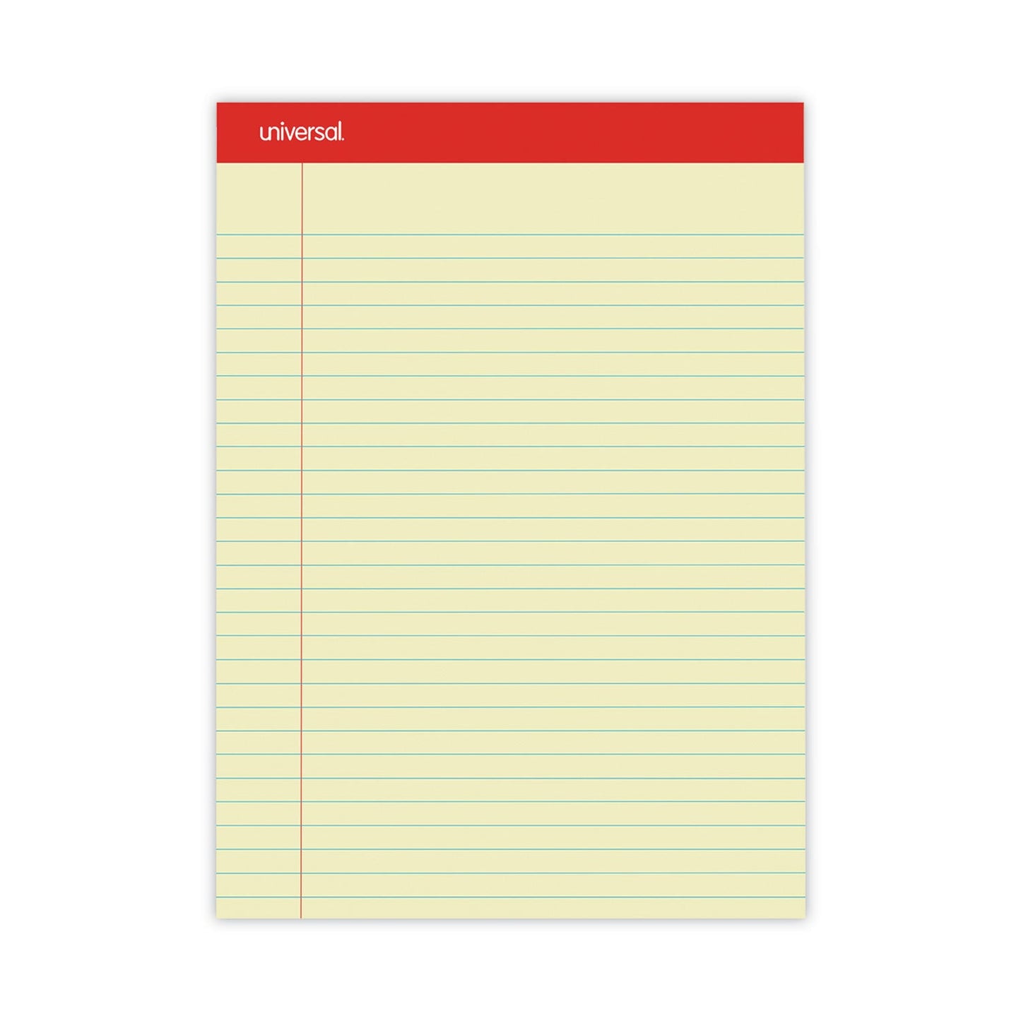 Universal Perforated Ruled Writing Pads, Wide/Legal Rule, Red Headband, 50 Canary-Yellow 8.5 x 11.75 Sheets, Dozen