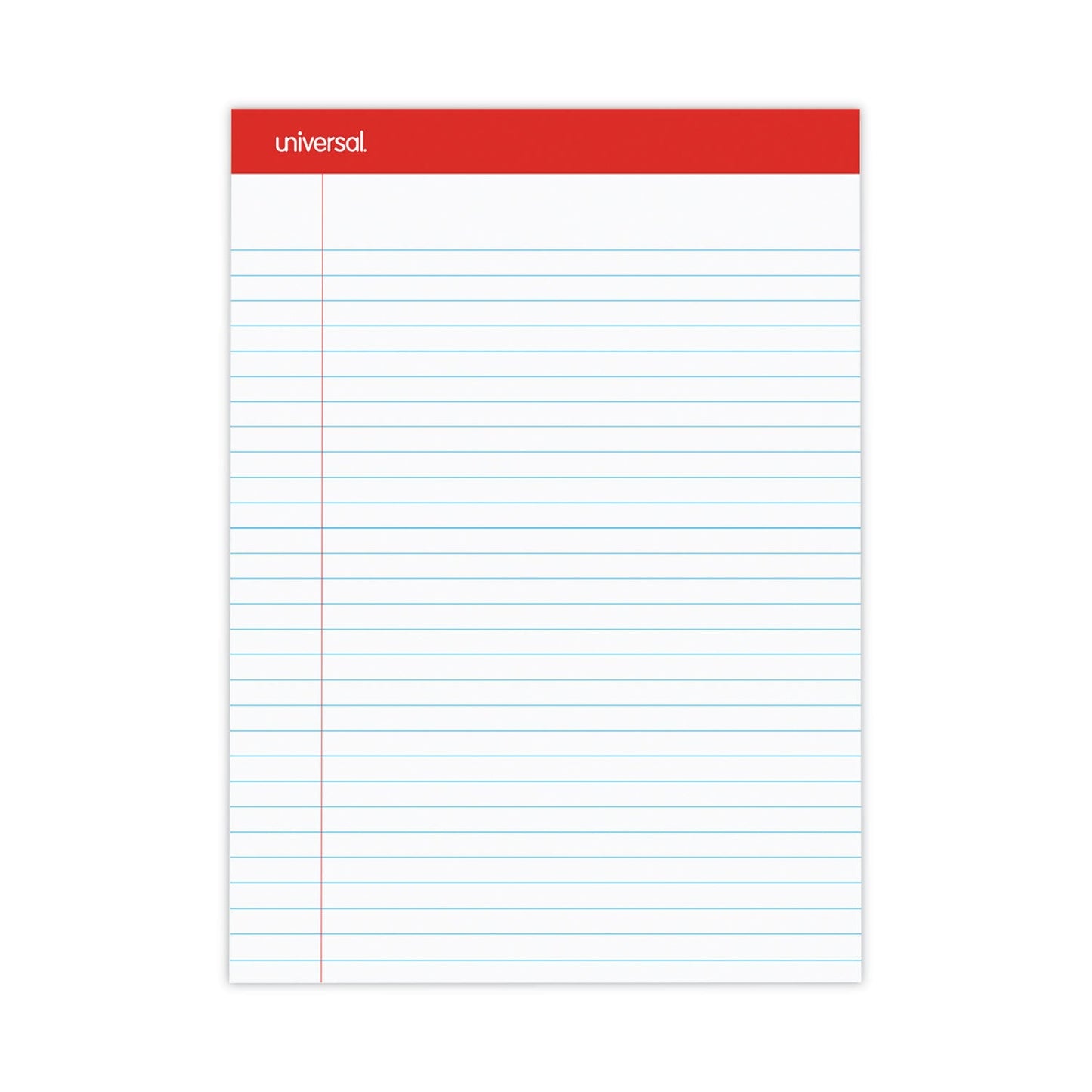 Universal Perforated Ruled Writing Pads, Wide/Legal Rule, Red Headband, 50 White 8.5 x 11.75 Sheets, Dozen