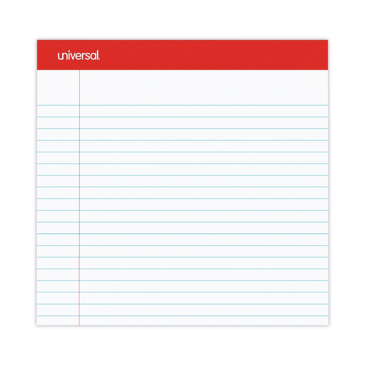 Universal Perforated Ruled Writing Pads, Wide/Legal Rule, Red Headband, 50 White 8.5 x 11.75 Sheets, Dozen