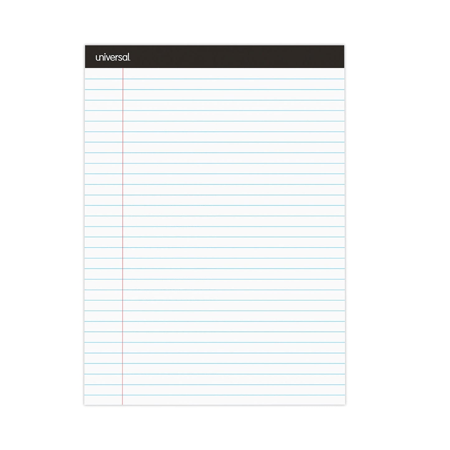 Universal Premium Ruled Writing Pads with Heavy-Duty Back, Wide/Legal Rule, Black Headband, 50 White 8.5 x 11 Sheets, 6/Pack