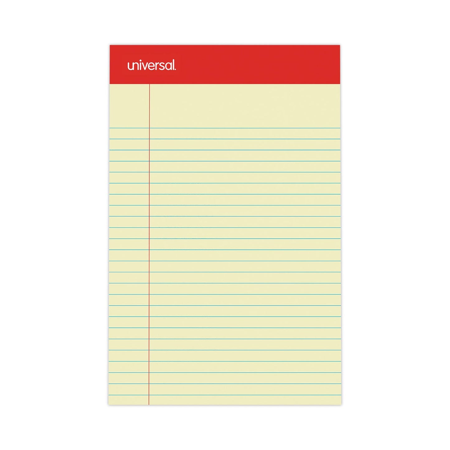 Universal Perforated Ruled Writing Pads, Narrow Rule, Red Headband, 50 Canary-Yellow 5 x 8 Sheets, Dozen