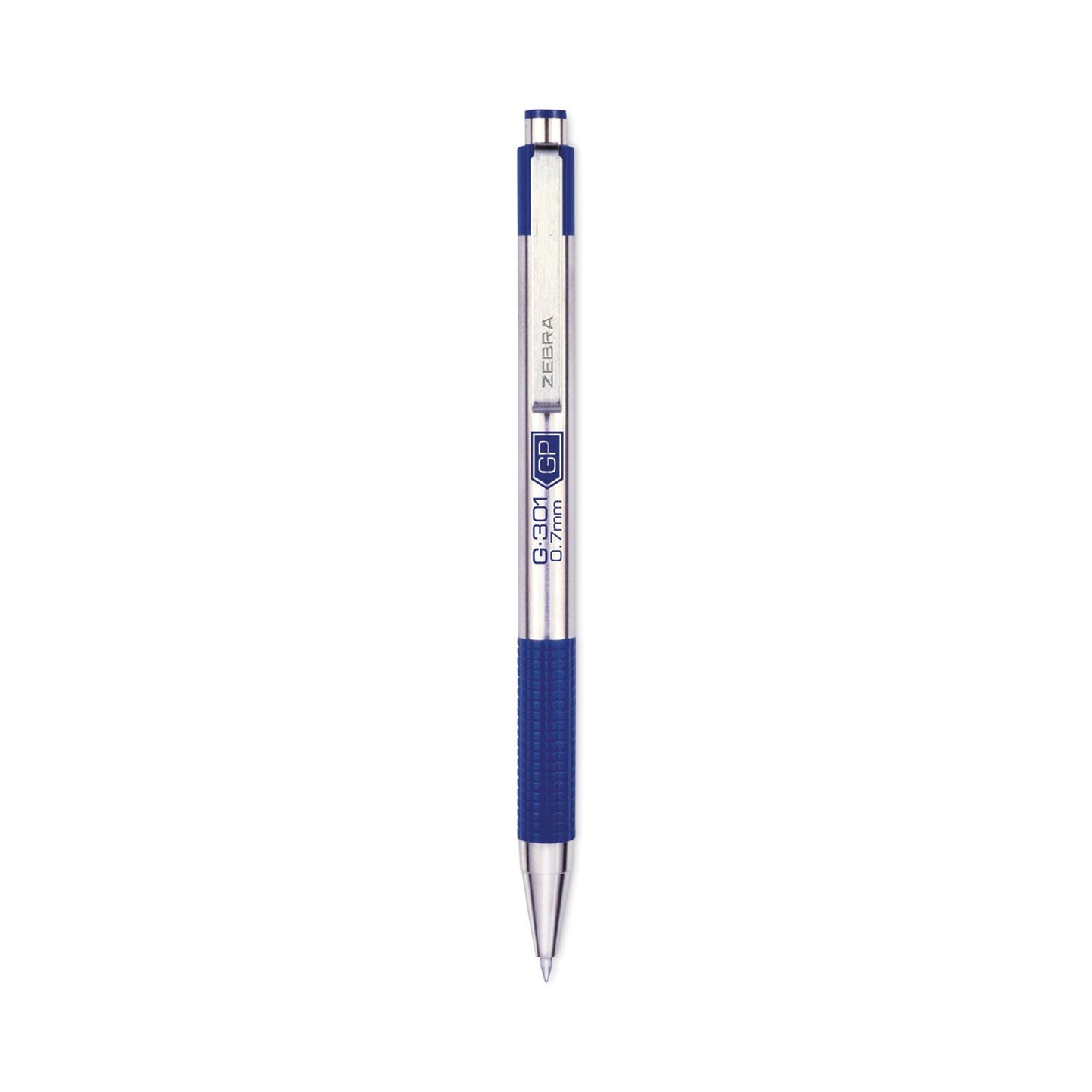 Zebra G-301 Gel Pen, Retractable, Medium 0.7 mm, Blue Ink, Stainless Steel/Blue Barrel