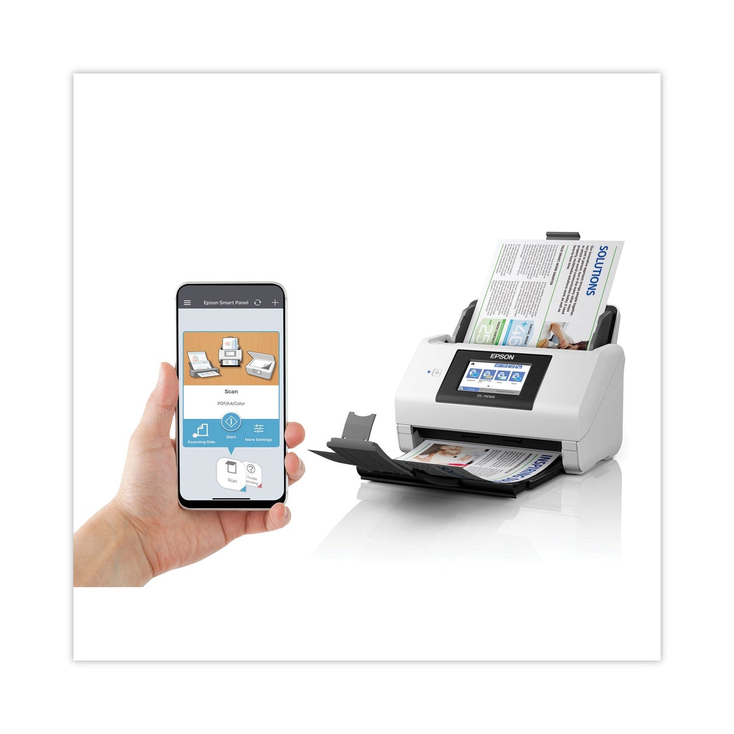 Epson DS-790WN Wireless Network Color Document Scanner, 600 dpi Optical Resolution, 100-Sheet Duplex Auto Document Feeder