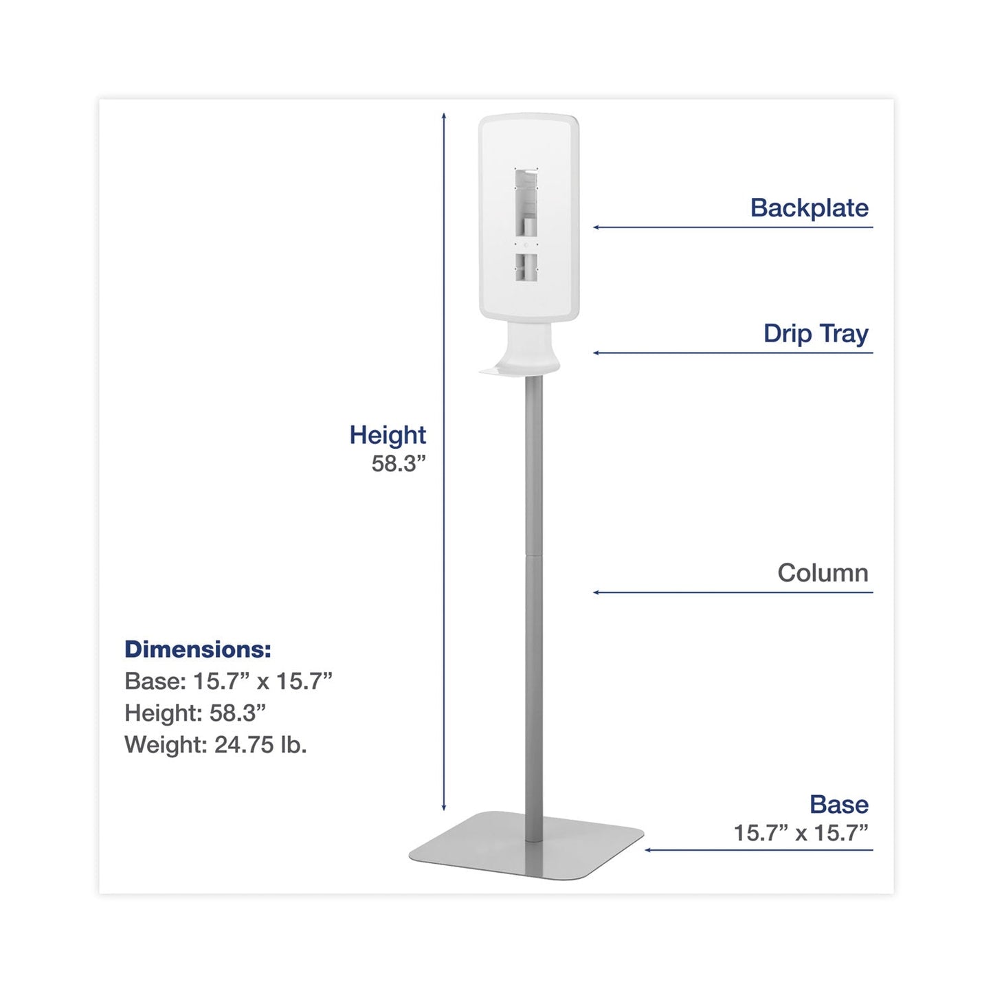 Dial FIT Touch Free Dispenser Floor Stand, 15.7 x 15.7 x 58.3, White