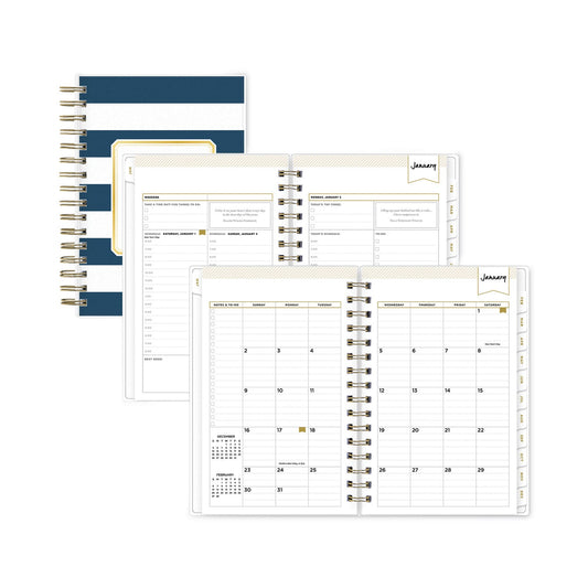 Blue Sky Day Designer Navy Stripe Daily/Monthly Planner, Navy Stripe Artwork, 8 x 5, Navy/White Cover, 12-Month (Jan to Dec): 2023