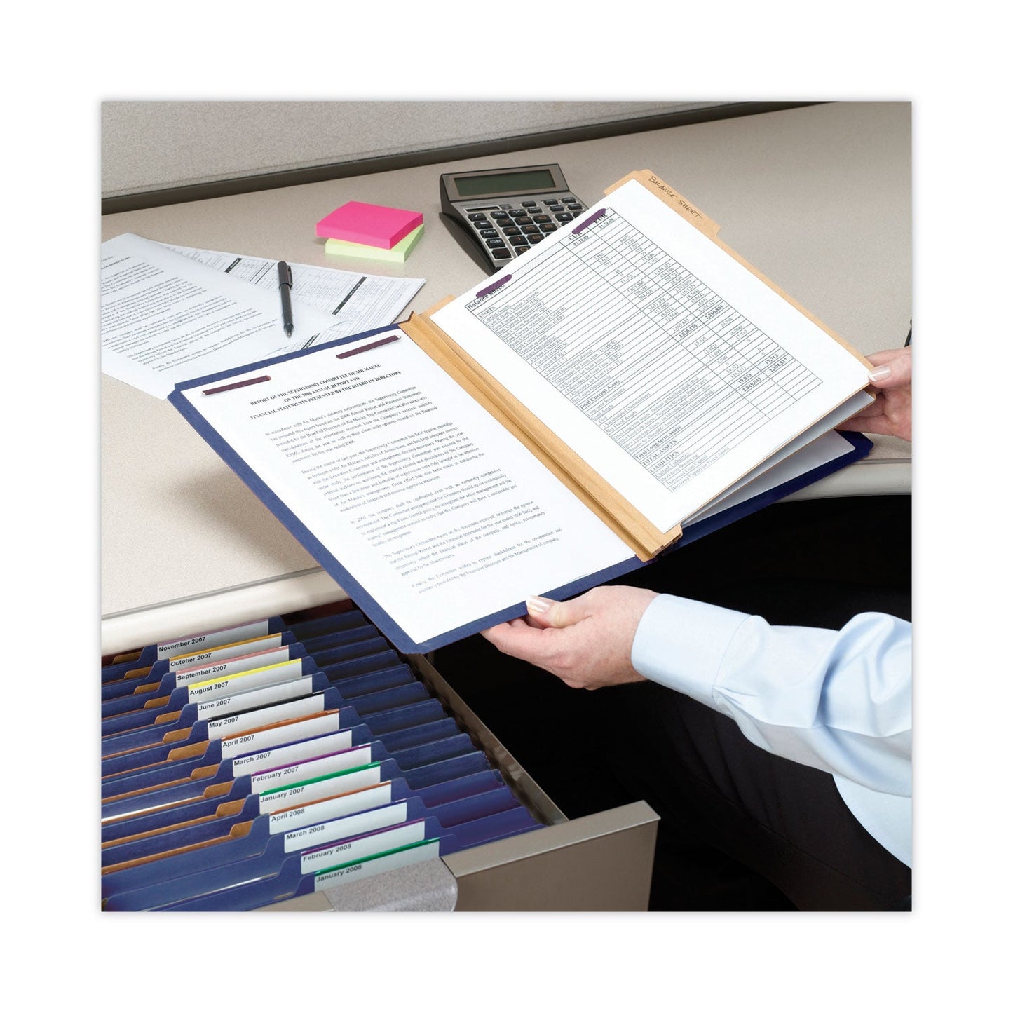 Smead Six-Section Pressboard Top Tab Classification Folders with SafeSHIELD Fasteners, 2 Dividers, Legal Size, Dark Blue, 10/Box