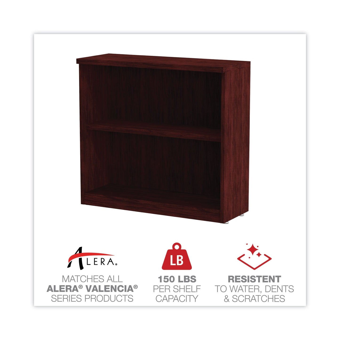 Alera Valencia Series Bookcase, Two-Shelf, 31.75w x 14d x 29.5h, Mahogany