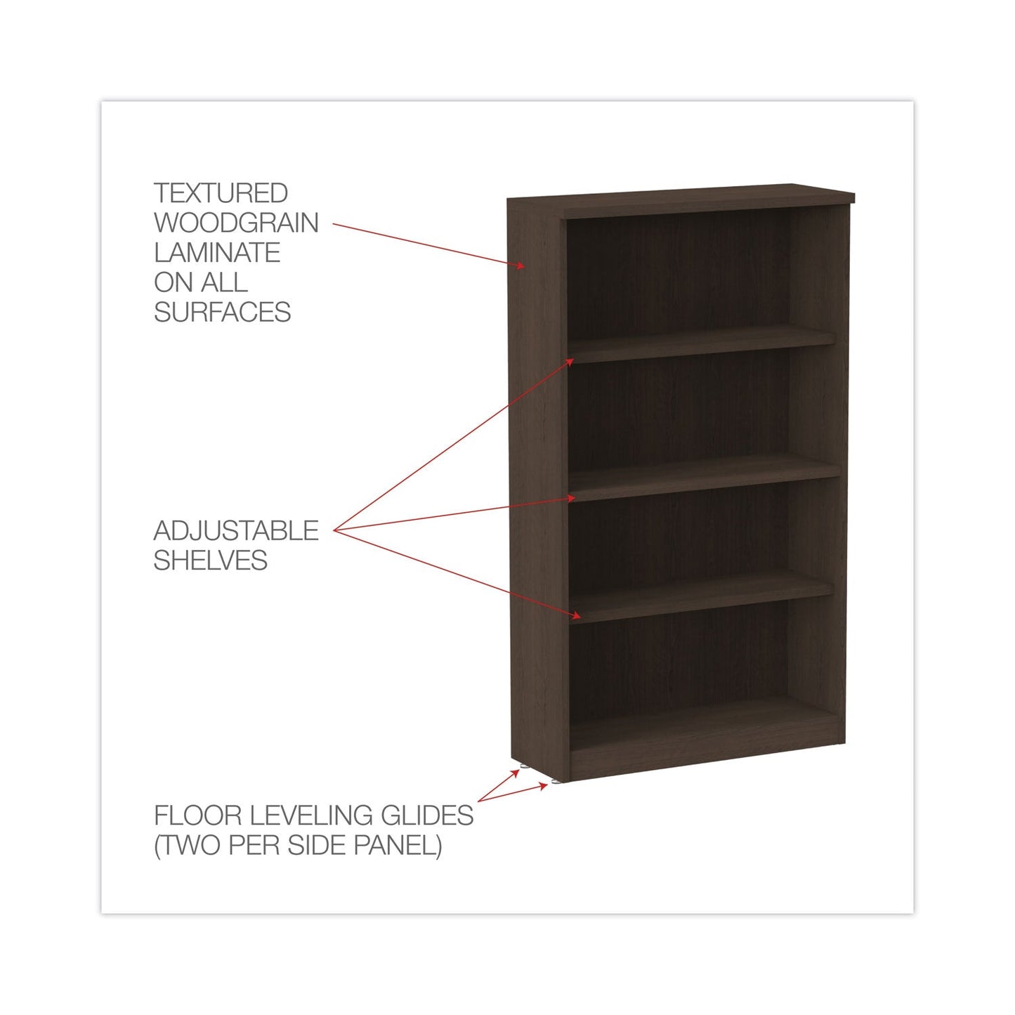 Alera Valencia Series Bookcase, Four-Shelf, 31.75w x 14d x 54.88h, Espresso