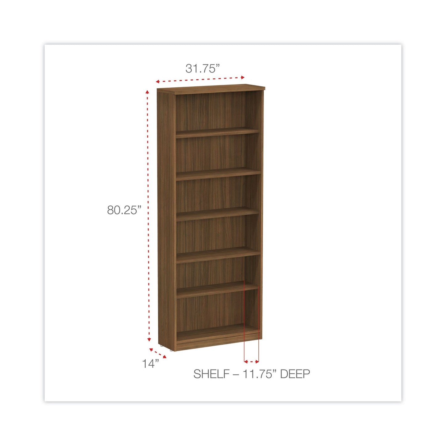 Alera Valencia Series Bookcase, Six-Shelf, 31.75w x 14d x 80.25h, Modern Walnut