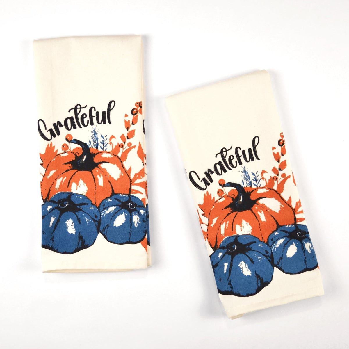 Set of 2 Grateful l Printed Dish Towels Hand Towels Boho Tea Towels Multifunctional Stylish Absorbent Quick Dry Soft 18 x28 100% Cotton Blue & Orange