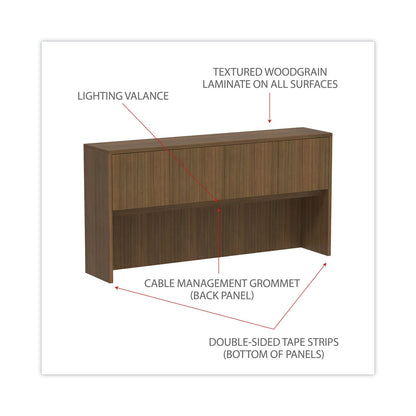 Alera Valencia Series Hutch with Doors, 4 Compartments, 70.63w x 15d x 35.38h, Modern Walnut