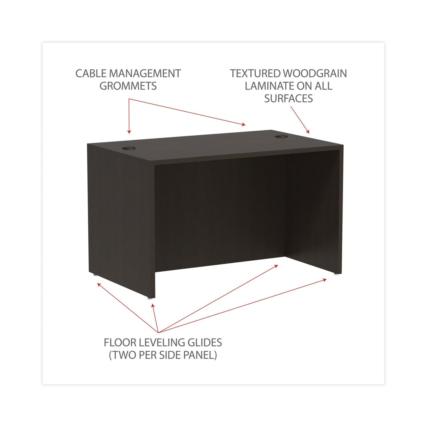 Alera Valencia Series Straight Front Desk Shell, 47.25" x 29.5" x 29.63", Espresso