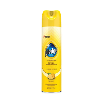 Pledge Furniture Polish, Lemon, 9.7 oz Aerosol Spray, 6/Carton