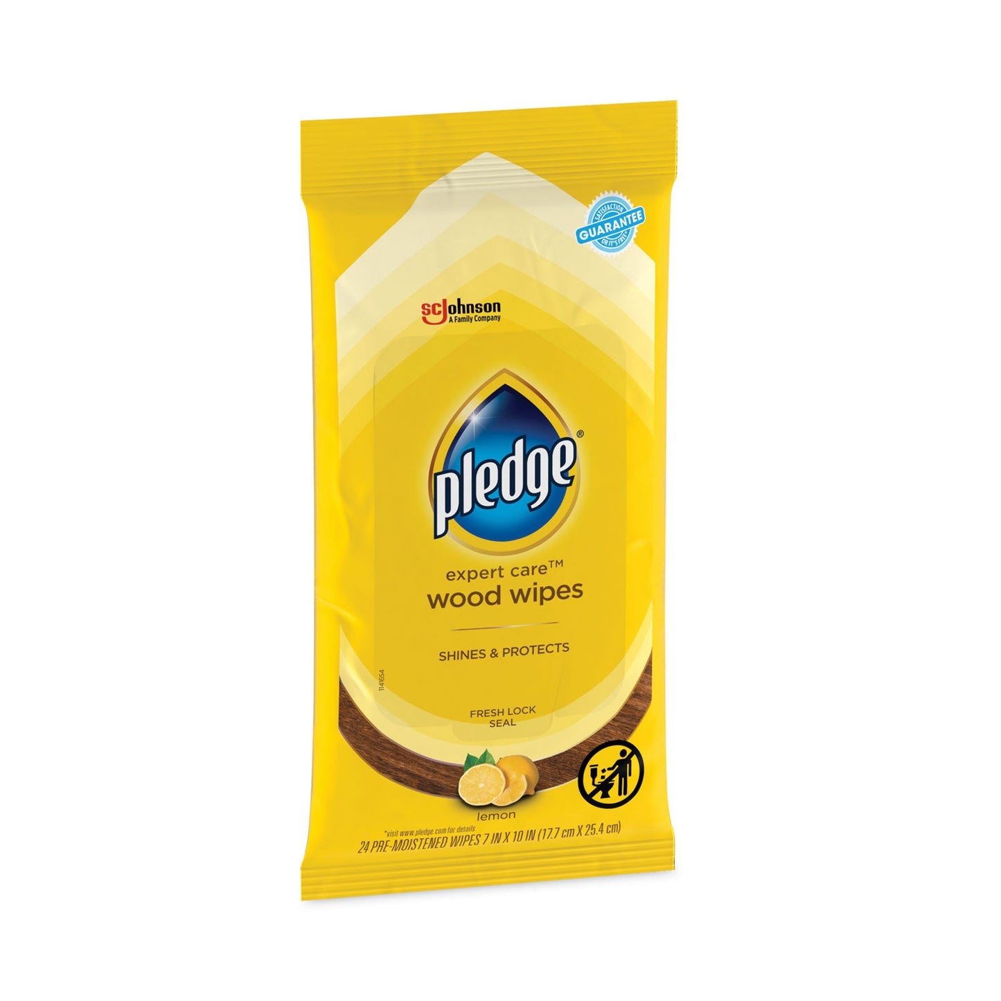 Pledge Lemon Scent Wet Wipes, Cloth, 7 x 10, White, 24/Pack