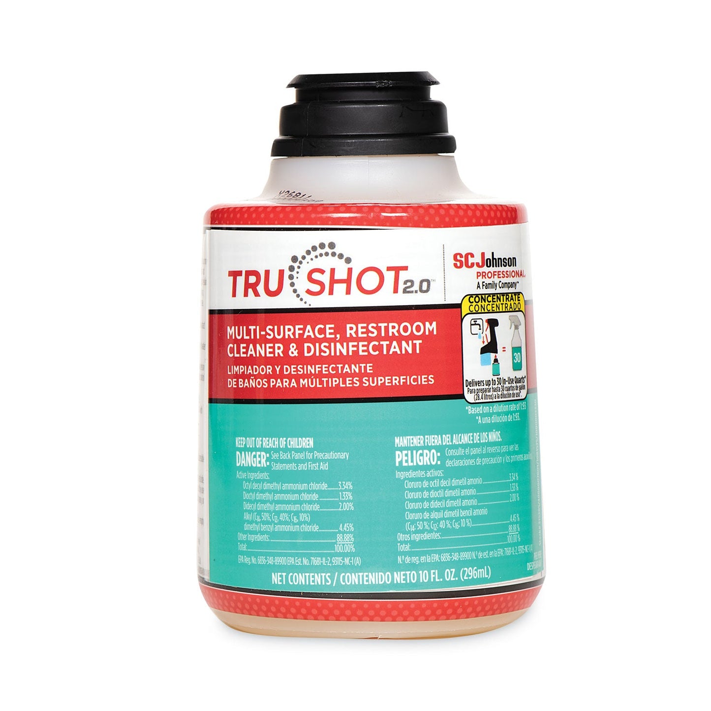 SC Johnson Professional TruShot 2.0 Disinfectant Multisurface Cleaner, Clean Fresh Scent,10 oz Cartridge, 4/Carton