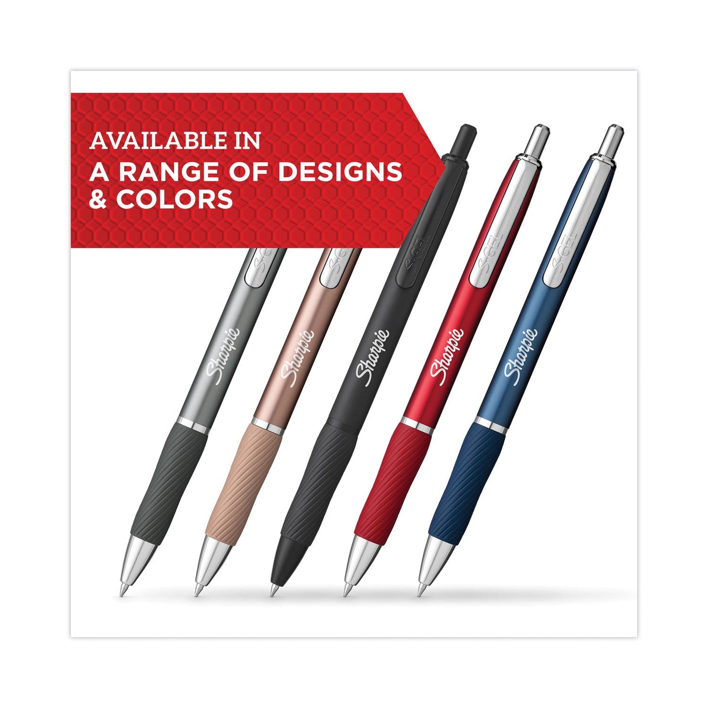 Sharpie S-Gel Premium Metal Barrel Gel Pen, Retractable, Medium 0.7 mm, Black Ink, Black Barrel, 4/Pack