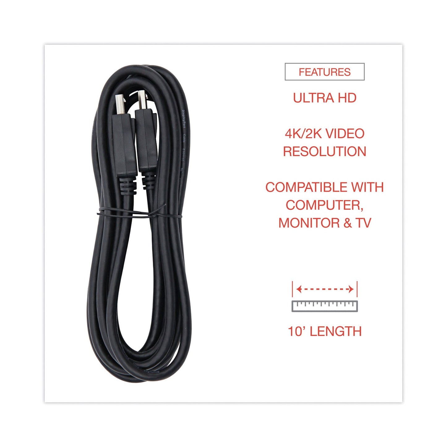 Innovera DisplayPort Cable, 10 ft, Black