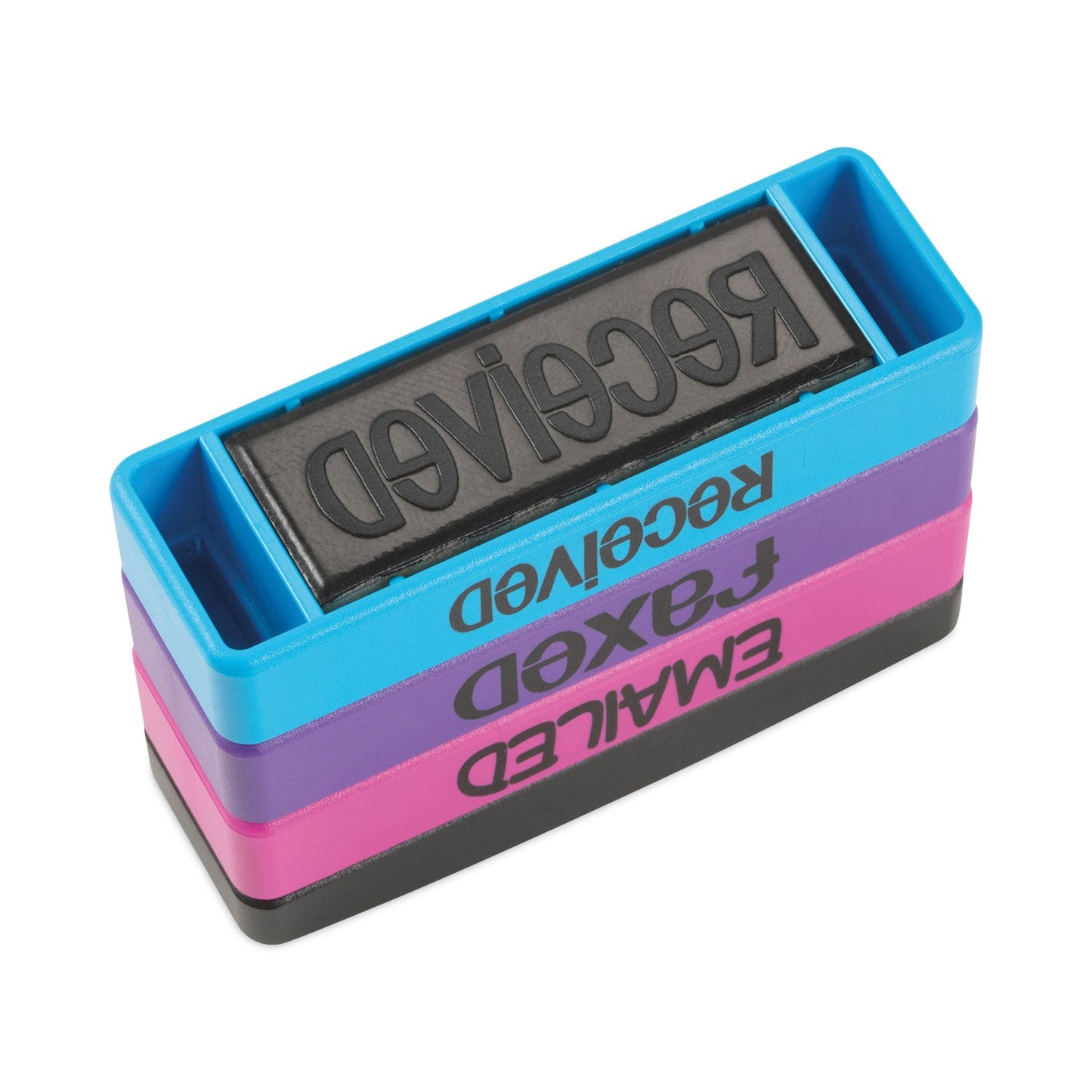 Trodat Interlocking Stack Stamp, EMAILED, FAXED, RECEIVED, 1.81" x 0.63", Assorted Fluorescent Ink
