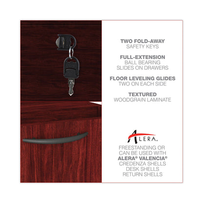 Alera Valencia Series Full Pedestal File, Left/Right, 3-Drawers: Box/Box/File, Legal/Letter, Mahogany, 15.63" x 20.5" x 28.5"