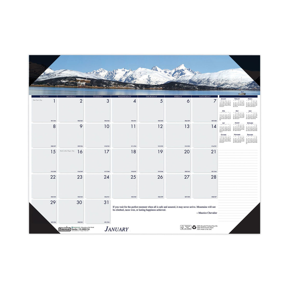 House of Doolittle Earthscapes Recycled Monthly Desk Pad Calendar, Mountains of the World Photos, 22 x 17, Black Corners,12-Month(Jan-Dec): 2023
