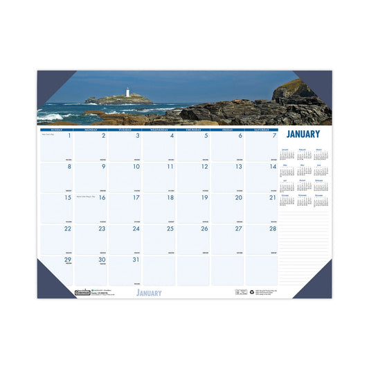 House of Doolittle Earthscapes Recycled Monthly Desk Pad Calendar, Coastlines Photos, 22 x 17, Black Binding/Corners,12-Month (Jan-Dec): 2023