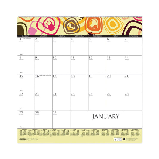 House of Doolittle Recycled Geometric Wall Calendar, Geometric Artwork, 12 x 12, White/Multicolor Sheets, 12-Month (Jan to Dec): 2023
