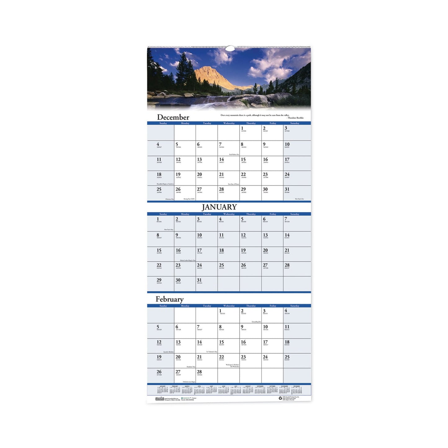 House of Doolittle Earthscapes Recycled 3-Month Vertical Wall Calendar, Scenic Landscapes Photography, 12.25 x 26, 14-Month (Dec-Jan): 2022-2024