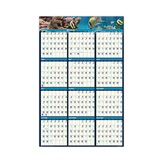 House of Doolittle Earthscapes Recycled Reversible/Erasable Yearly Wall Calendar, Sea Life Photos, 24 x 37, White Sheets, 12-Month(Jan-Dec):2023