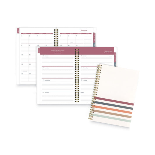 Cambridge Blake Weekly/Monthly Planner, Blake Bold Stripe Artwork, 8.5 x 5.5, Cream/Blue/Brown Cover, 12-Month (Jan to Dec): 2023