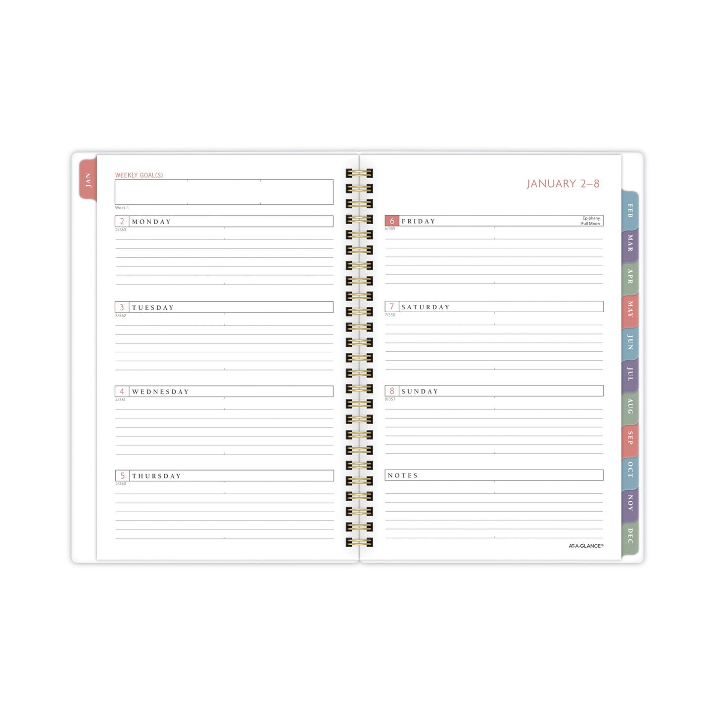 AT-A-GLANCE Badge Floral Weekly/Monthly Planner, Badge Floral Artwork, 8.5x5.5, Blue/Green/Pink Cover, 13-Month(Jan to Jan): 2023 to 2024