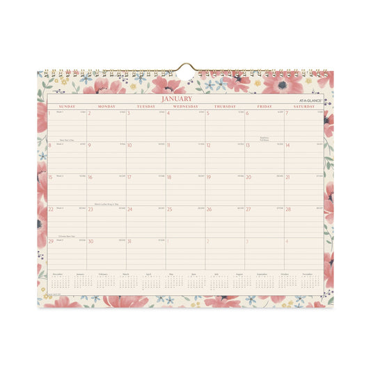 AT-A-GLANCE Badge Floral Wall Calendar, Badge Floral Artwork, 15 x 12, White/Multicolor Sheets, 12-Month (Jan to Dec): 2023